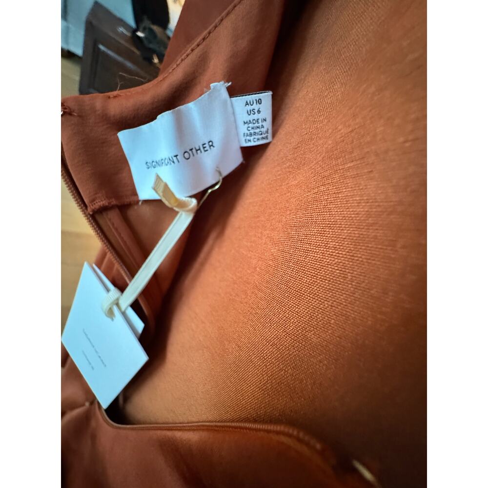 Significant Other Gown Sz 6 Demi Backless Rust Red Satin Long Sleeve Column Maxi - Picture 10 of 15